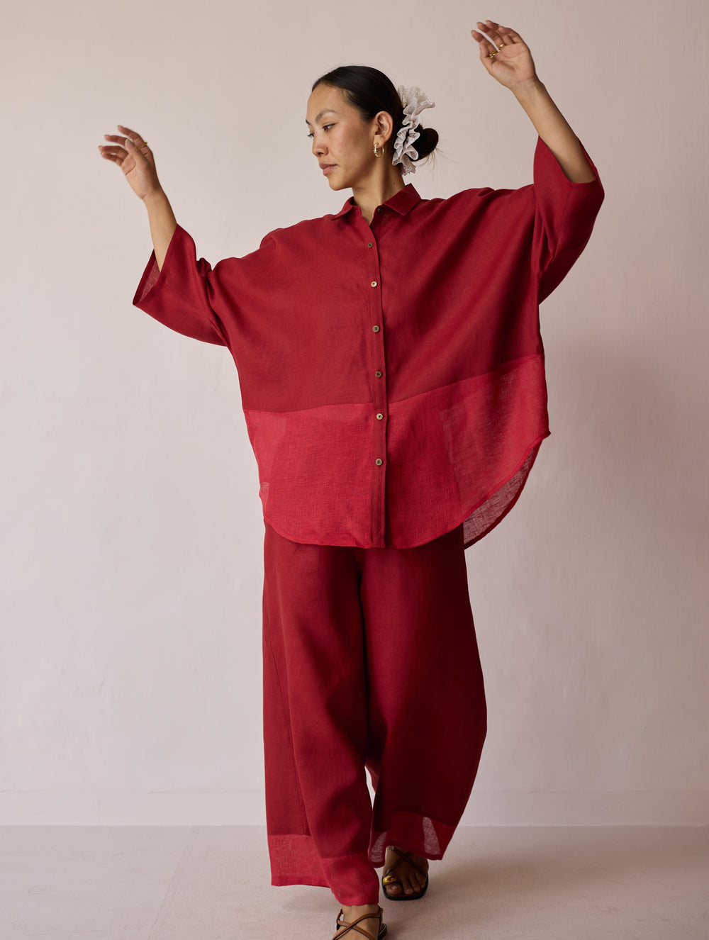 Cassa Linen Patchwork Shirt - Heirloom Red