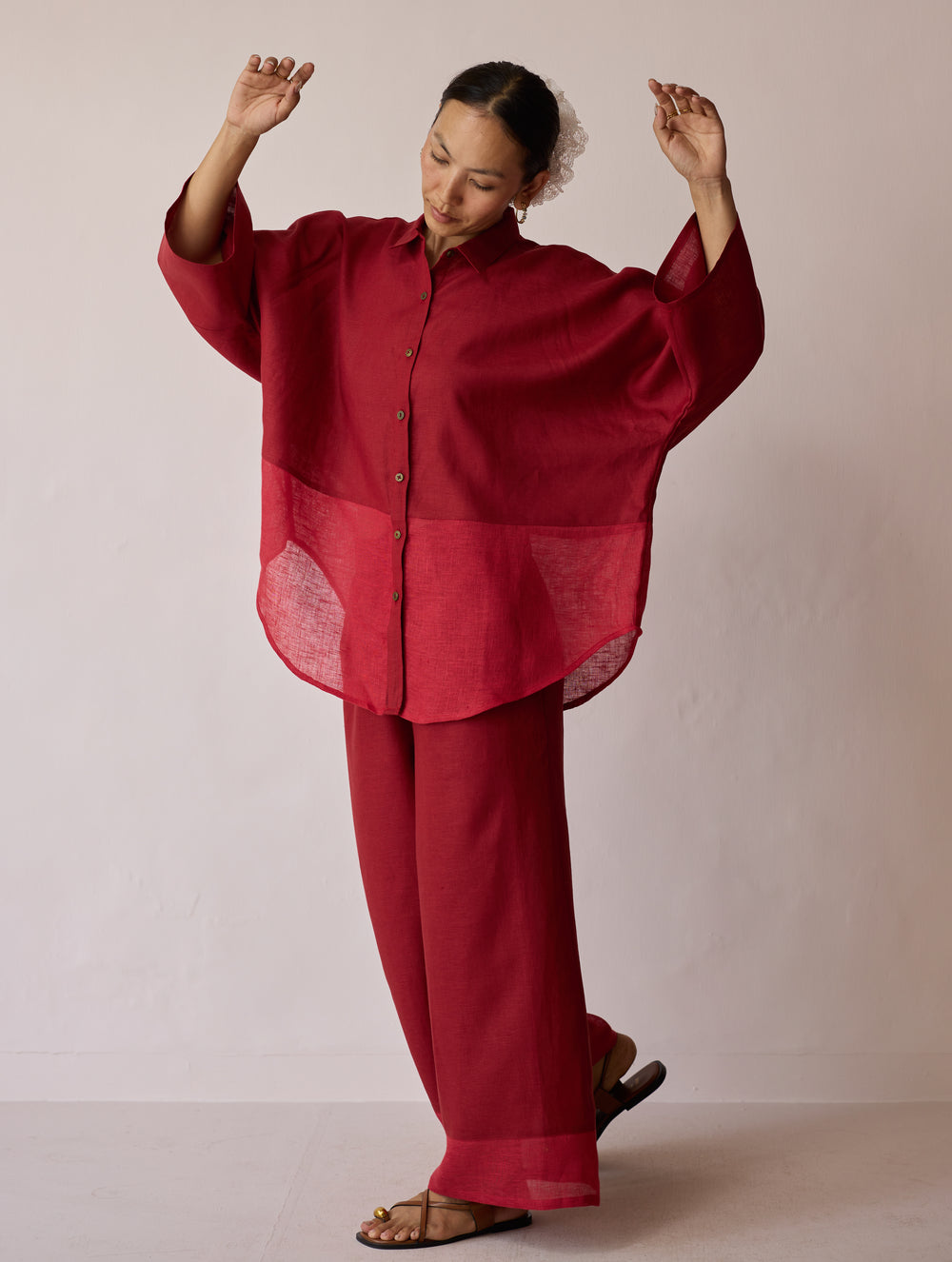 Cassa Linen Patchwork Shirt - Heirloom Red