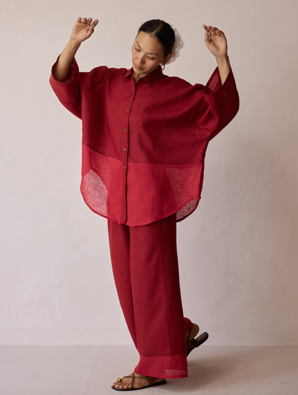Cassa Linen Patchwork Shirt - Heirloom Red