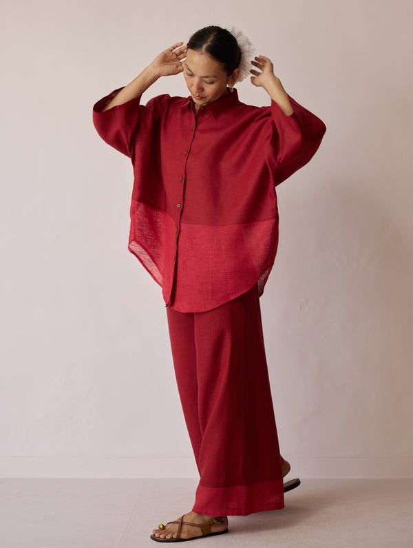 Cassa Linen Patchwork Co-ord Set - Heirloom Red