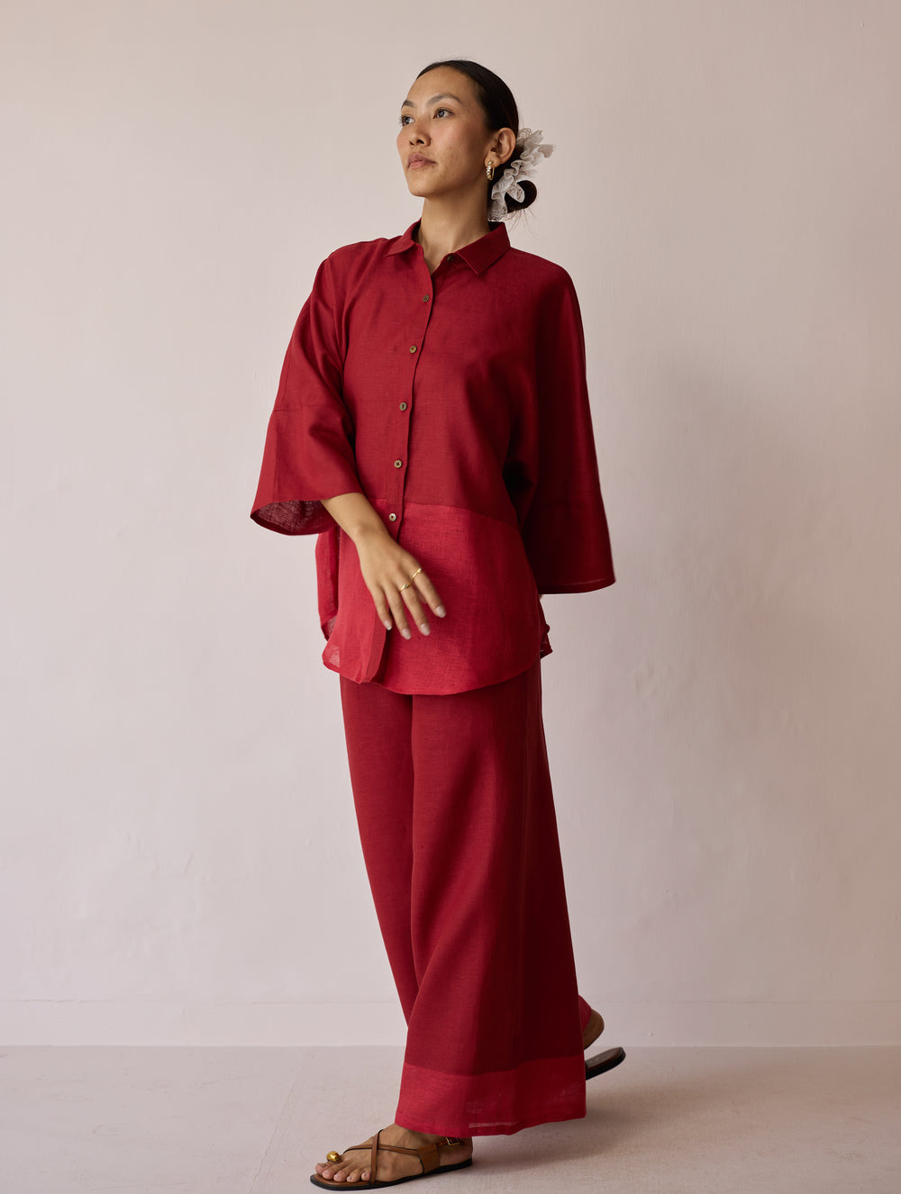 Cassa Linen Patchwork Shirt - Heirloom Red