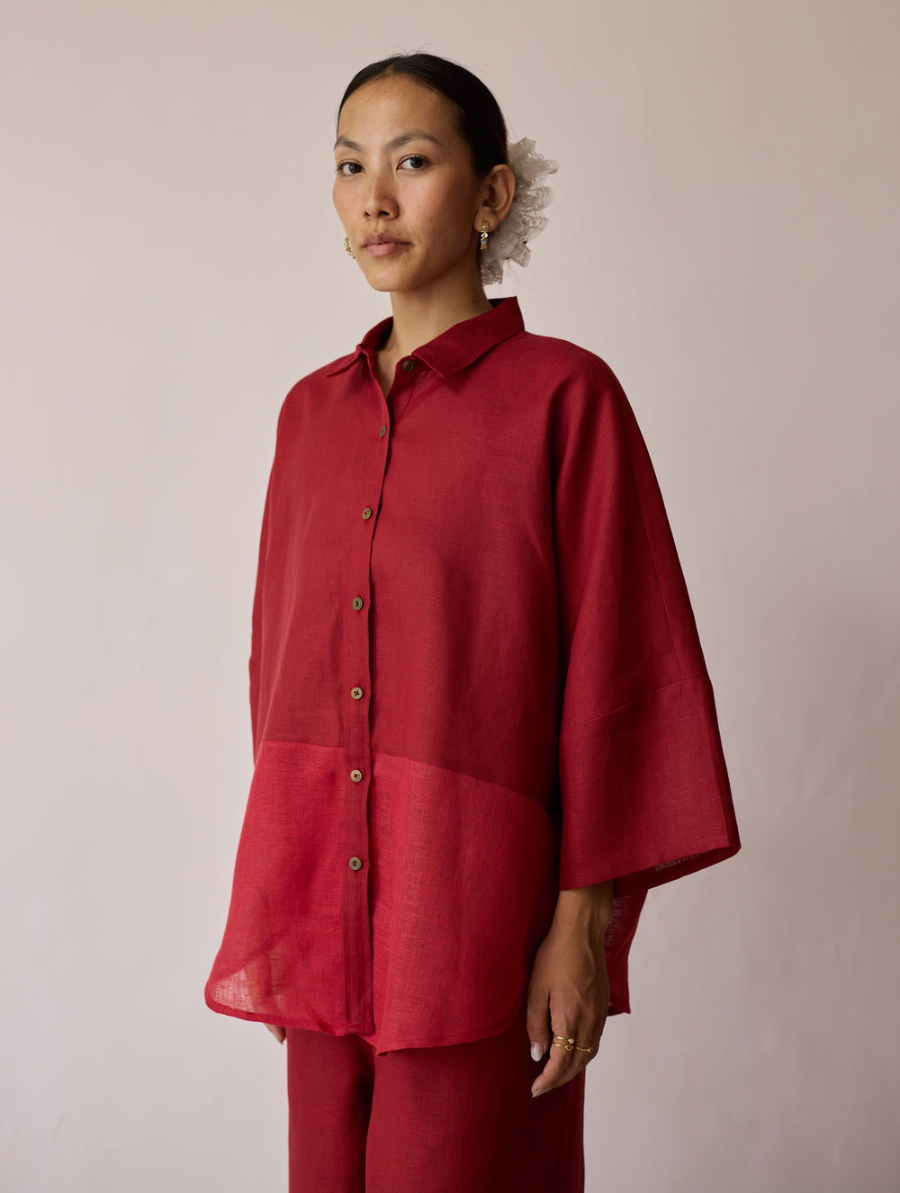 Cassa Linen Patchwork Shirt - Heirloom Red