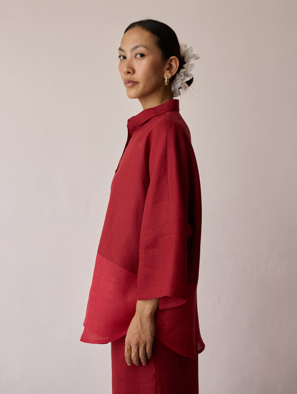 Cassa Linen Patchwork Co-ord Set - Heirloom Red