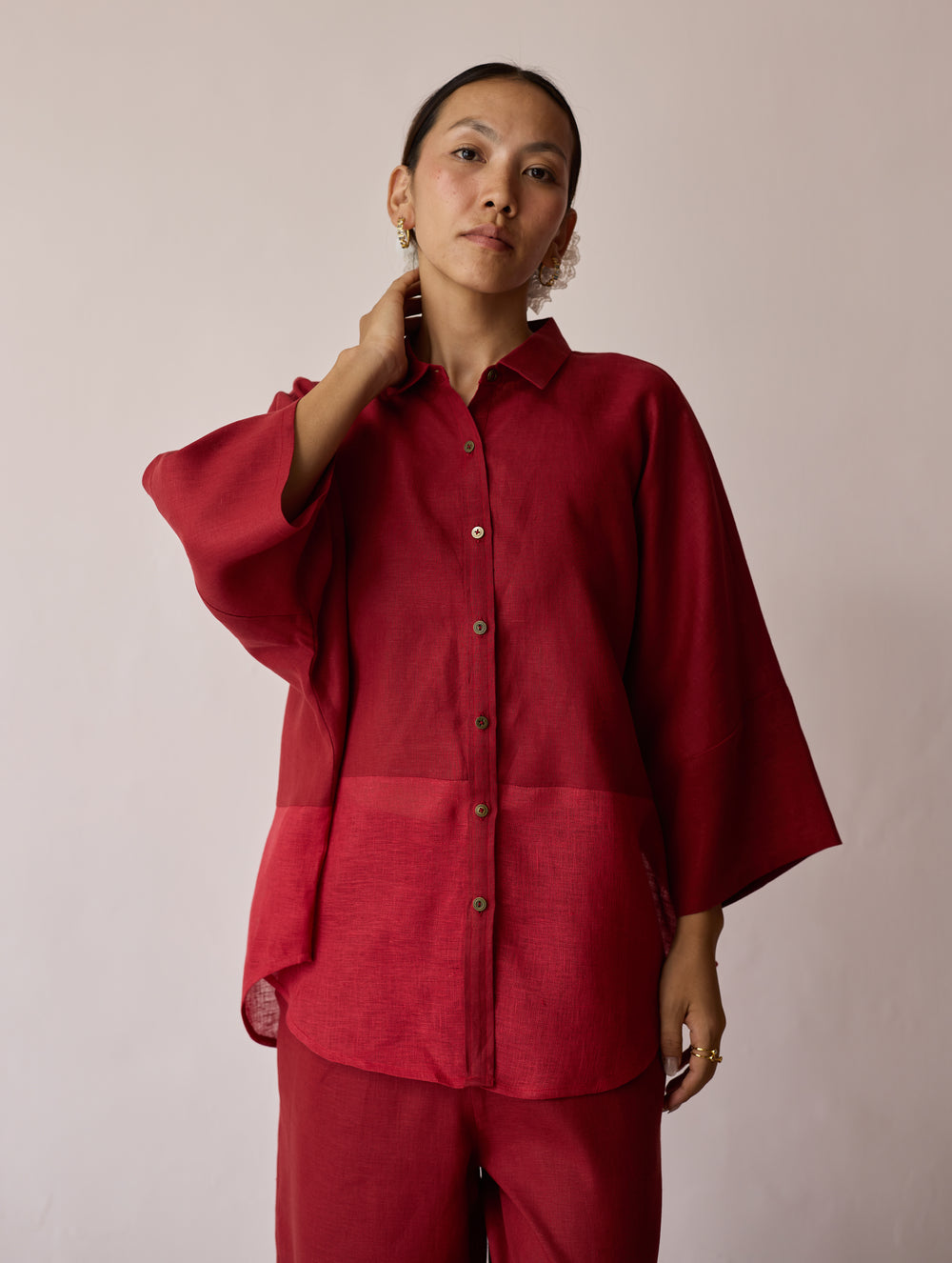 Cassa Linen Patchwork Shirt - Heirloom Red