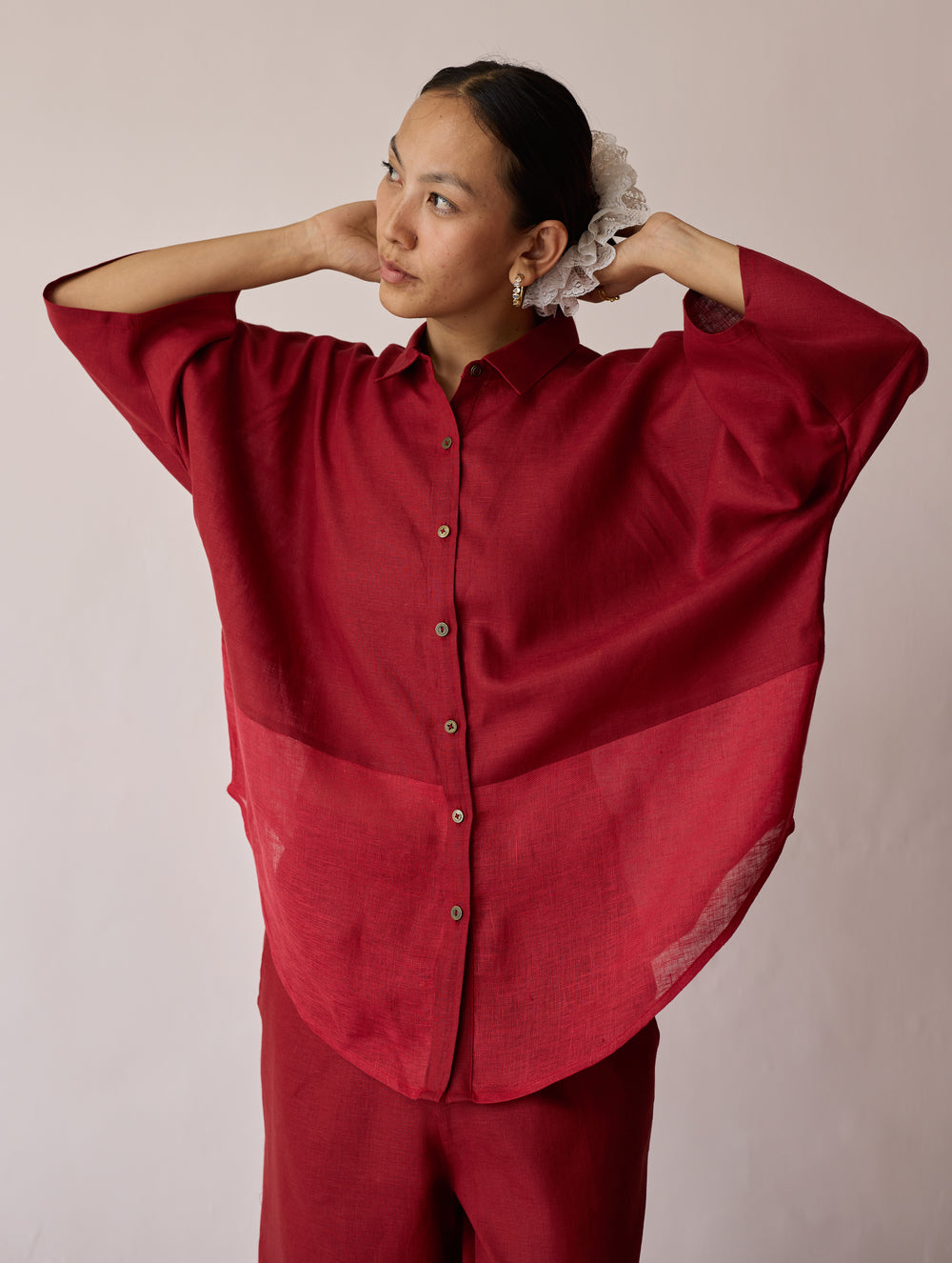 Cassa Linen Patchwork Shirt - Heirloom Red