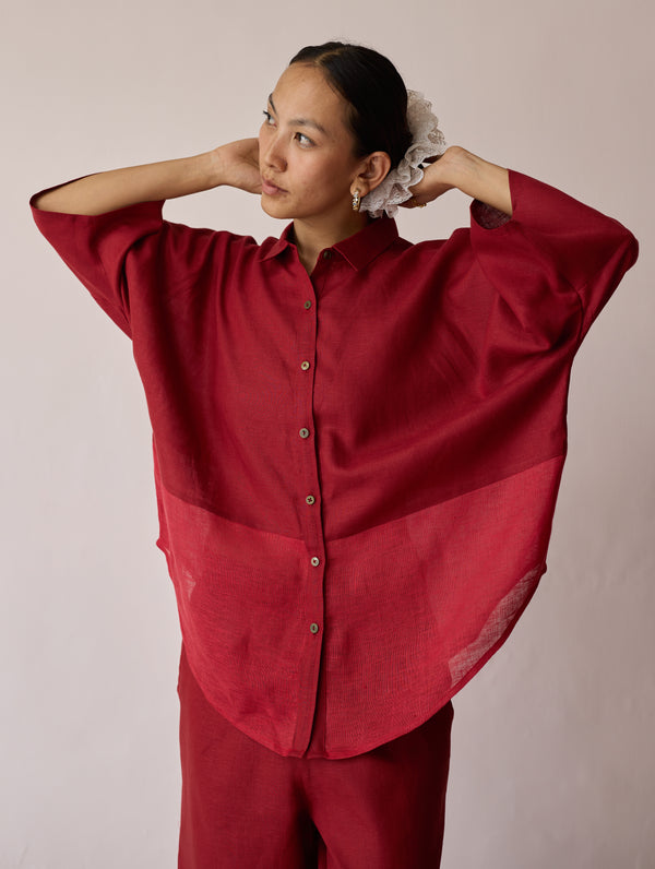 Cassa Linen Patchwork Shirt - Heirloom Red