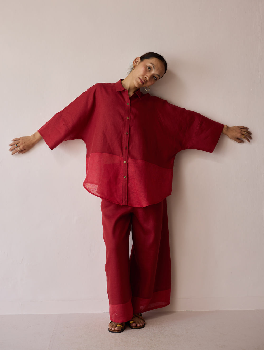 Cassa Linen Patchwork Shirt - Heirloom Red