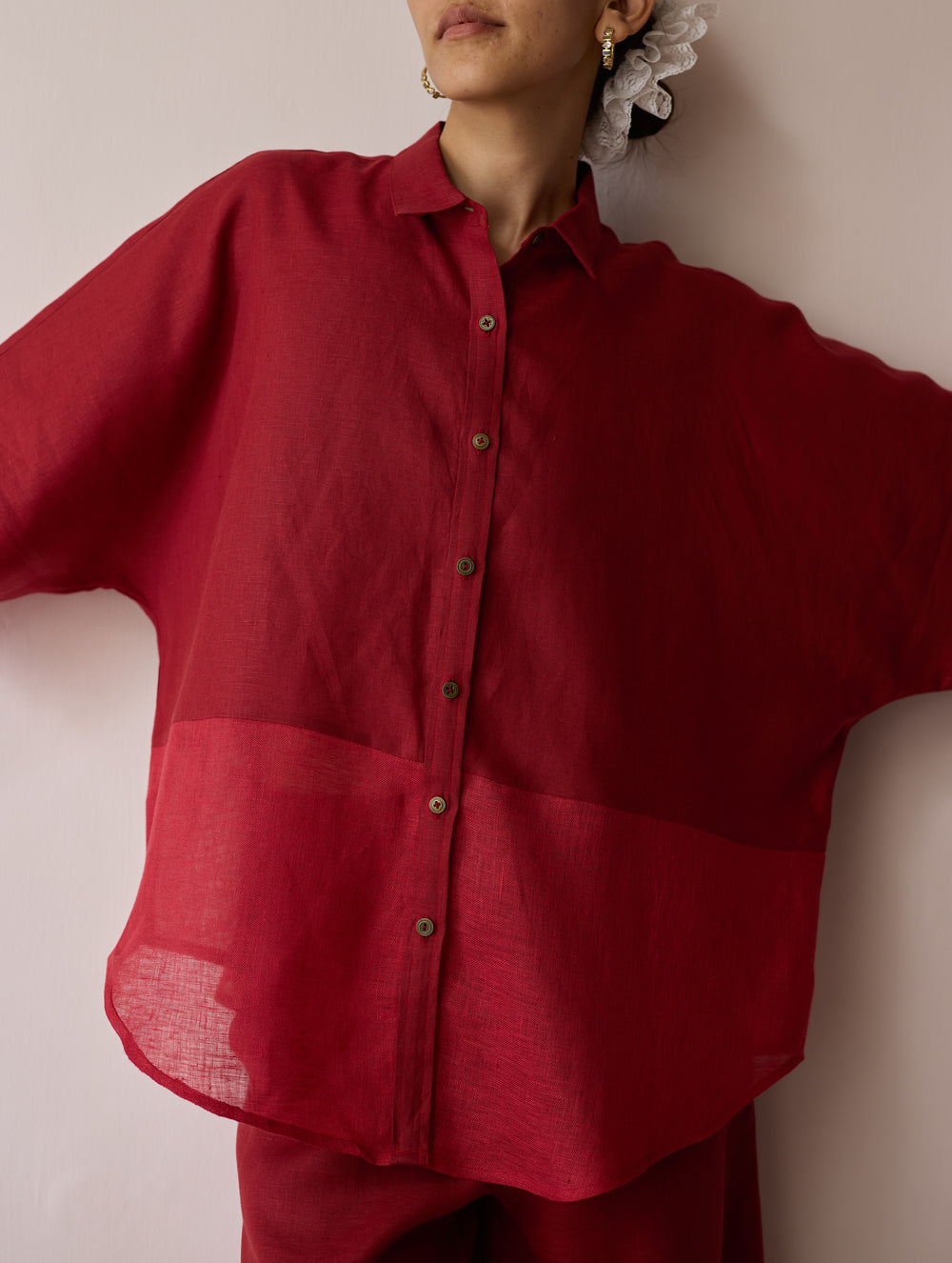Cassa Linen Patchwork Shirt - Heirloom Red