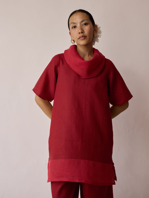 Kora Cowl-Neck Co-ord Set - Heirloom Red