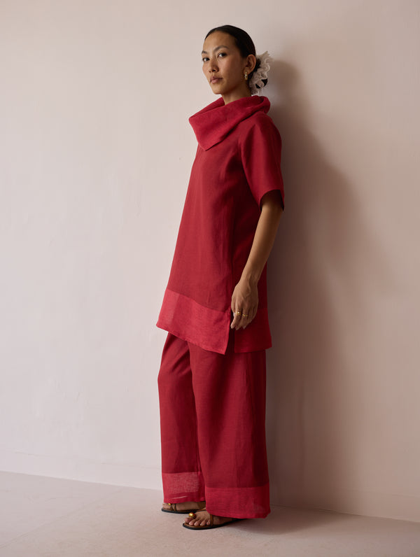 Kora Cowl-Neck Co-ord Set - Heirloom Red