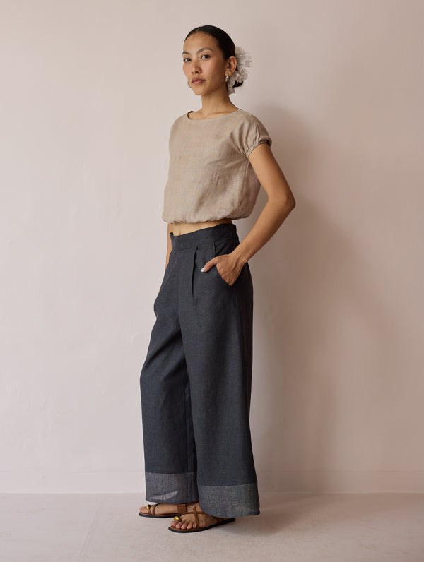 Lagom Wide Leg linen Pants - Charcoal