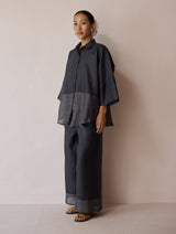 Cassa Linen Patchwork Co-ord Set - Charcoal