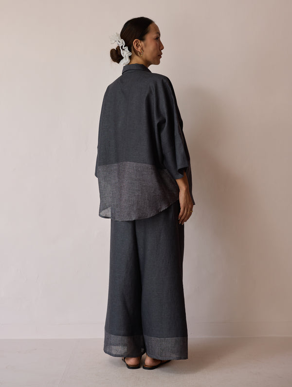 Cassa Linen Patchwork Shirt - Charcoal