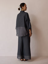 Cassa Linen Patchwork Shirt - Charcoal