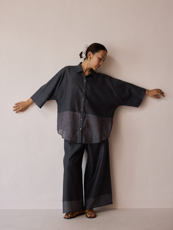Cassa Linen Patchwork Co-ord Set - Charcoal