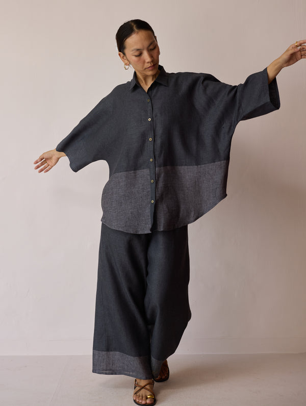 Cassa Linen Patchwork Co-ord Set - Charcoal