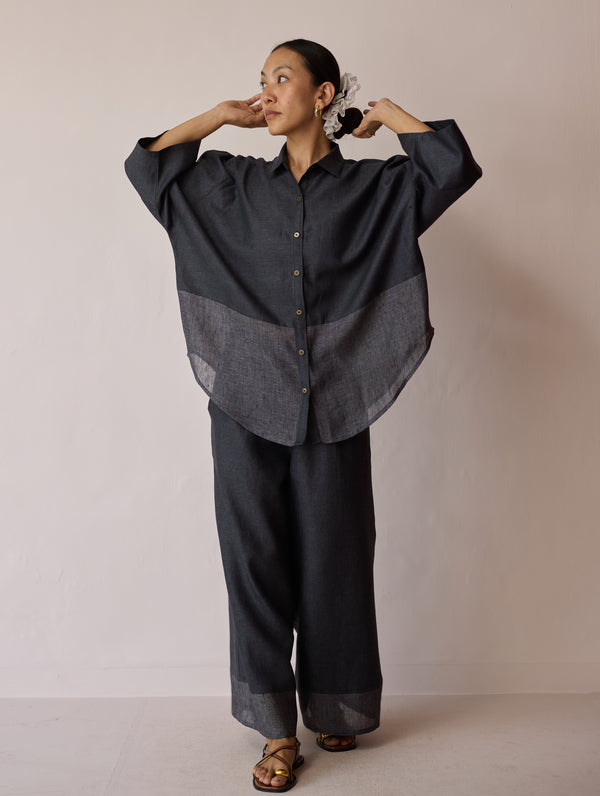 Cassa Linen Patchwork Co-ord Set - Charcoal