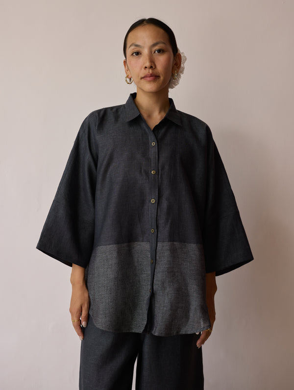 Cassa Linen Patchwork Co-ord Set - Charcoal