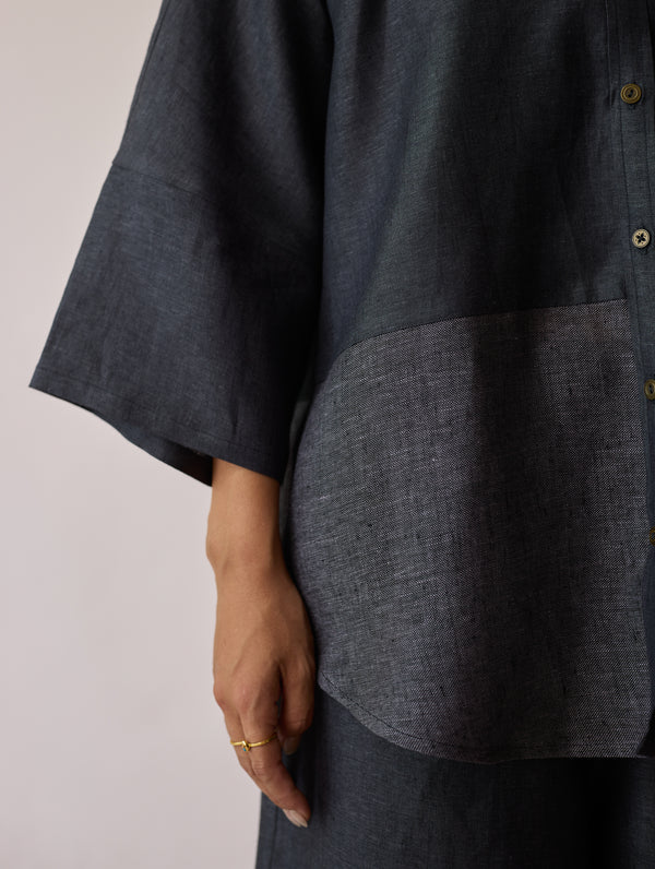 Cassa Linen Patchwork Co-ord Set - Charcoal