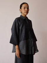 Cassa Linen Patchwork Shirt - Charcoal