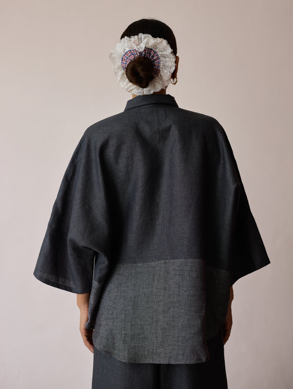 Cassa Linen Patchwork Shirt - Charcoal