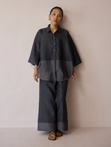 Cassa Linen Patchwork Shirt - Charcoal