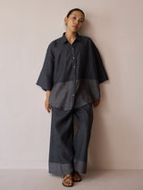 Cassa Linen Patchwork Co-ord Set - Charcoal