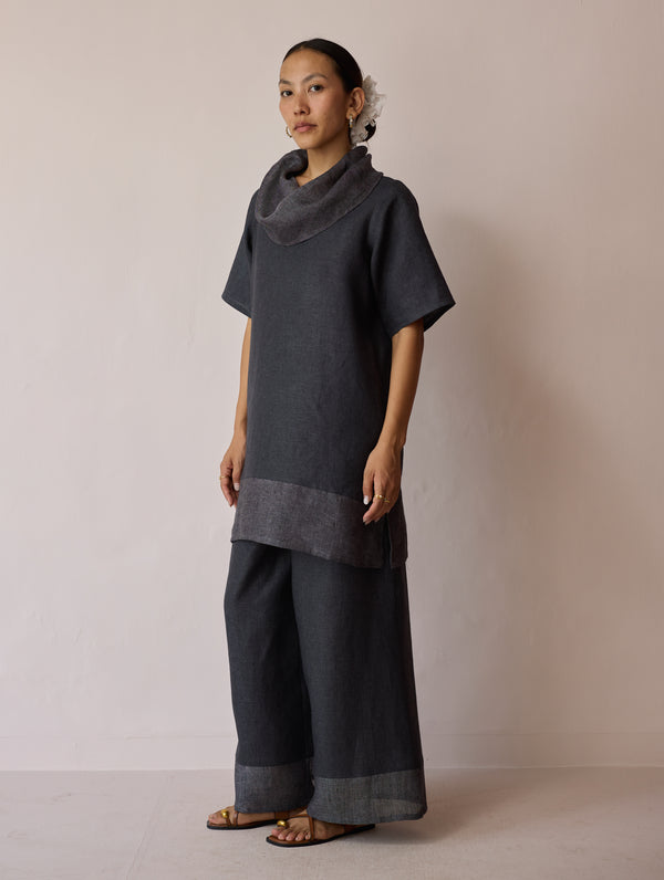 Kora Cowl-Neck Co-ord Set - Charcoal