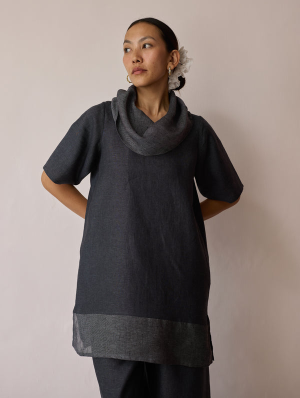 Kora Cowl-Neck Co-ord Set - Charcoal