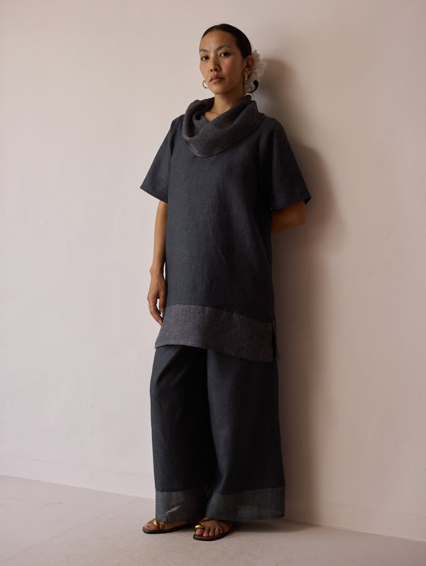 Kora Cowl-Neck Co-ord Set - Charcoal