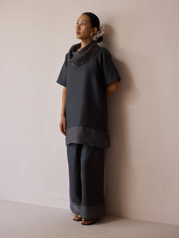Kora Cowl-Neck Co-ord Set - Charcoal