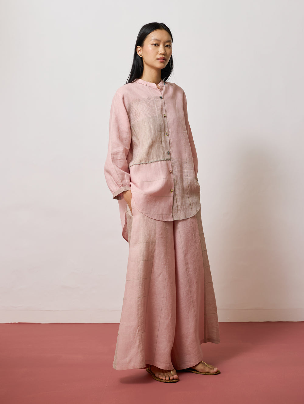 Rin Metallic Linen Co-ord - Pink