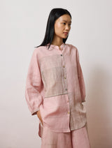 Rin Metallic Linen Shirt - Pink