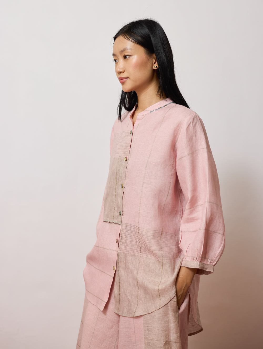 Rin Metallic Linen Shirt - Pink