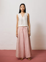 Sera Wide-Leg Metallic Linen Pants - Pink