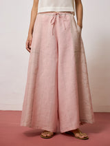 Sera Wide-Leg Metallic Linen Pants - Pink