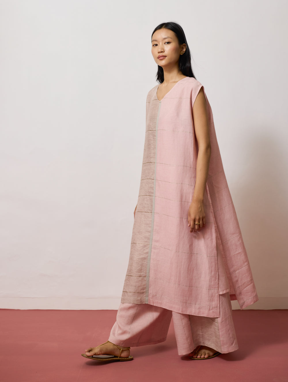 Rira Metallic Linen Long Co-ord - Pink