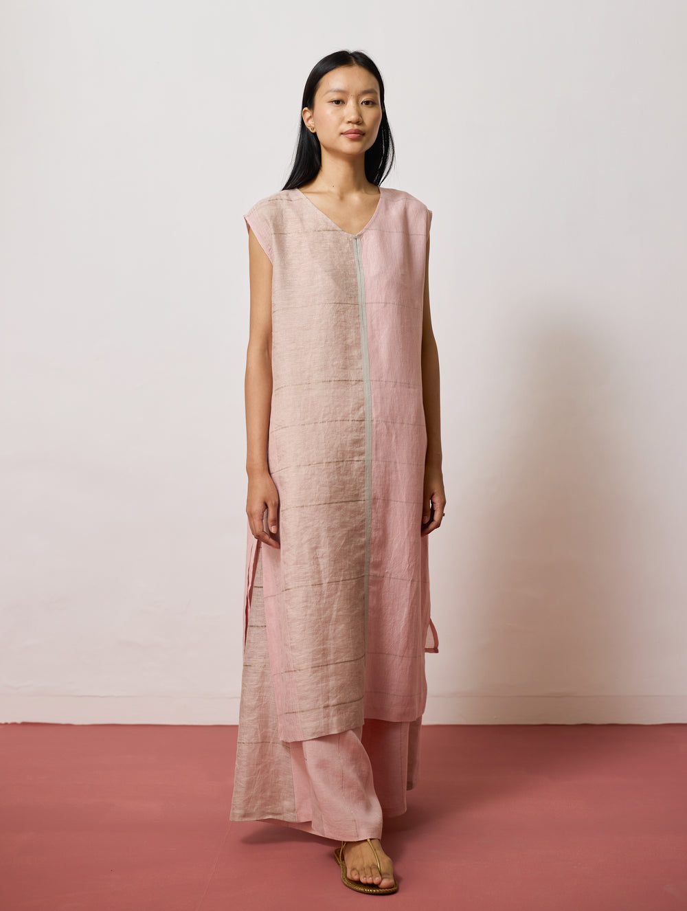 Rira Metallic Linen Long Co-ord - Pink