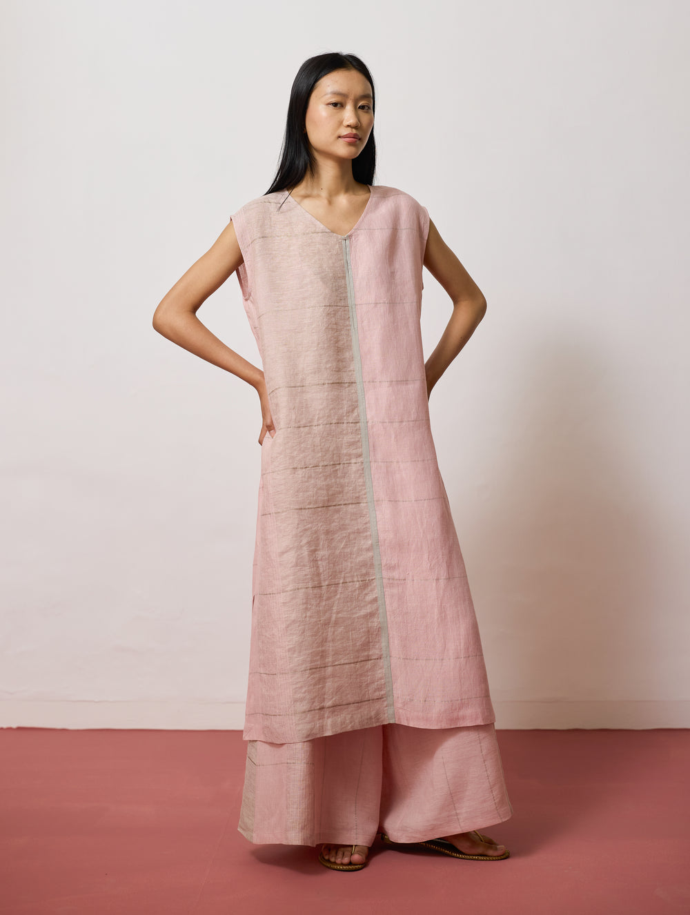 Rira Metallic Linen Long Co-ord - Pink