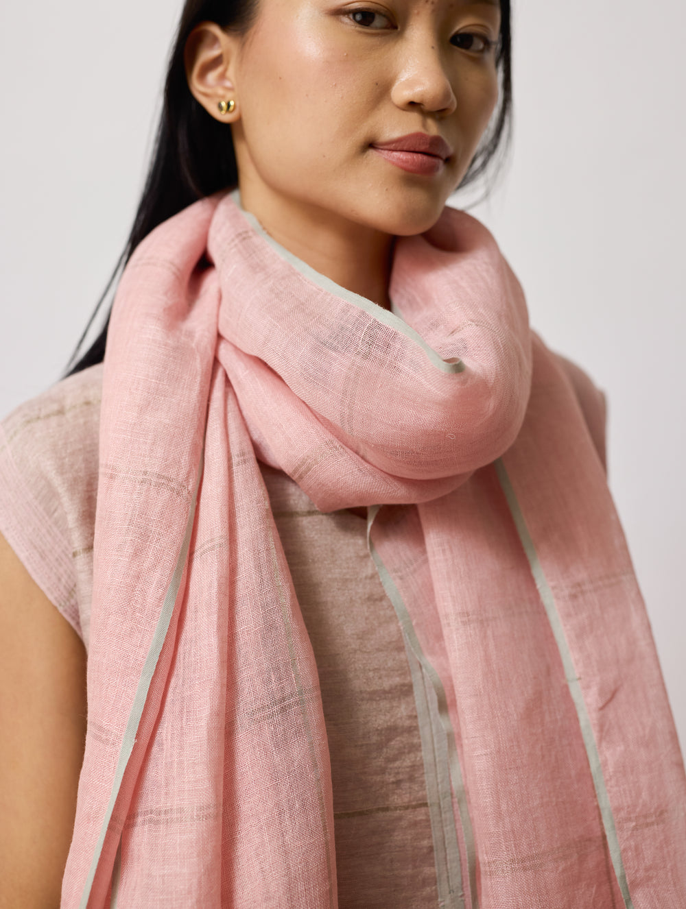 Sava Linen Metallic-Check Dupatta - Pink