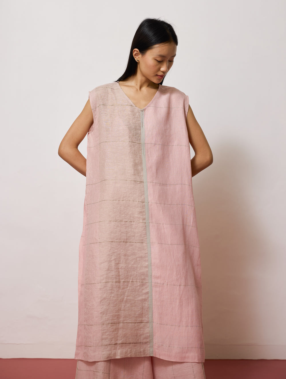 Rira Metallic Linen Long Co-ord - Pink