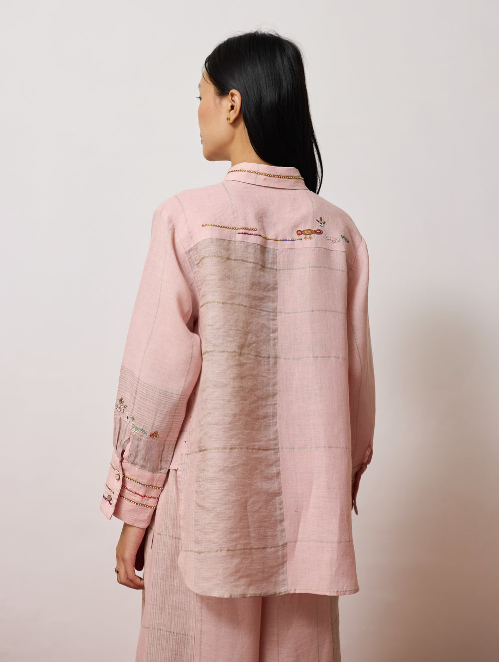 Hanat Hand-Embroidered Bird Shirt - Pink