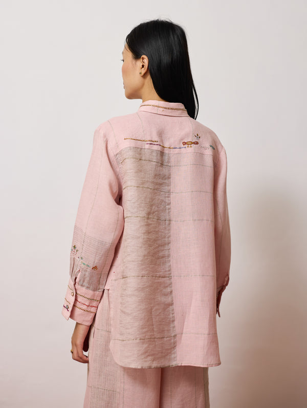 Hanat Hand-Embroidered Bird Shirt - Pink