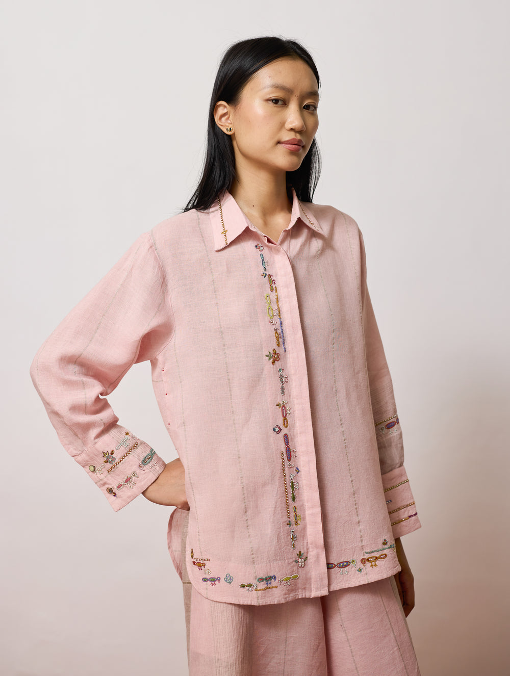 Hanat Hand-Embroidered Bird Co-ord - Pink