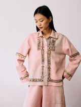 Zuri Hand-Embroidered Metallic Jacket - Pink