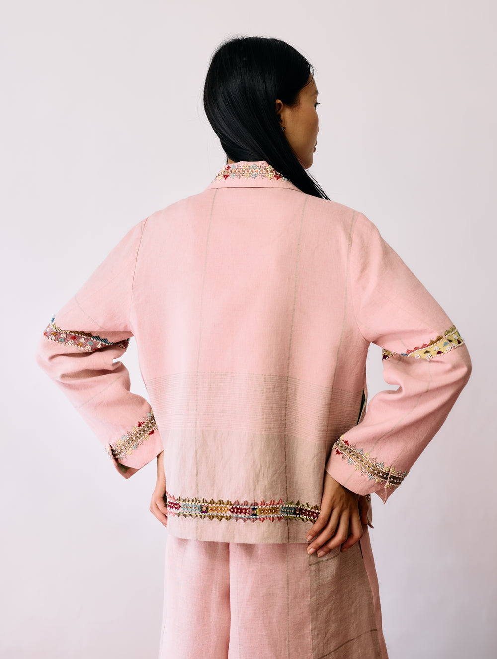 Zuri Hand-Embroidered Metallic Jacket - Pink