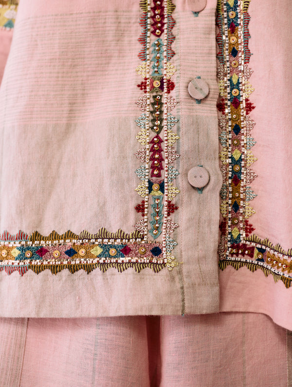 Zuri Hand-Embroidered Metallic Jacket - Pink