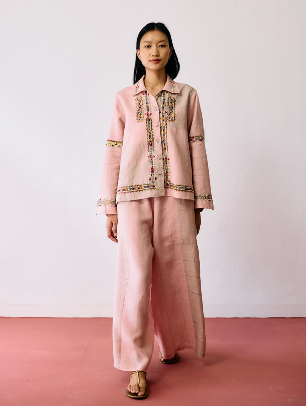 Zuri Hand-Embroidered Metallic Jacket - Pink