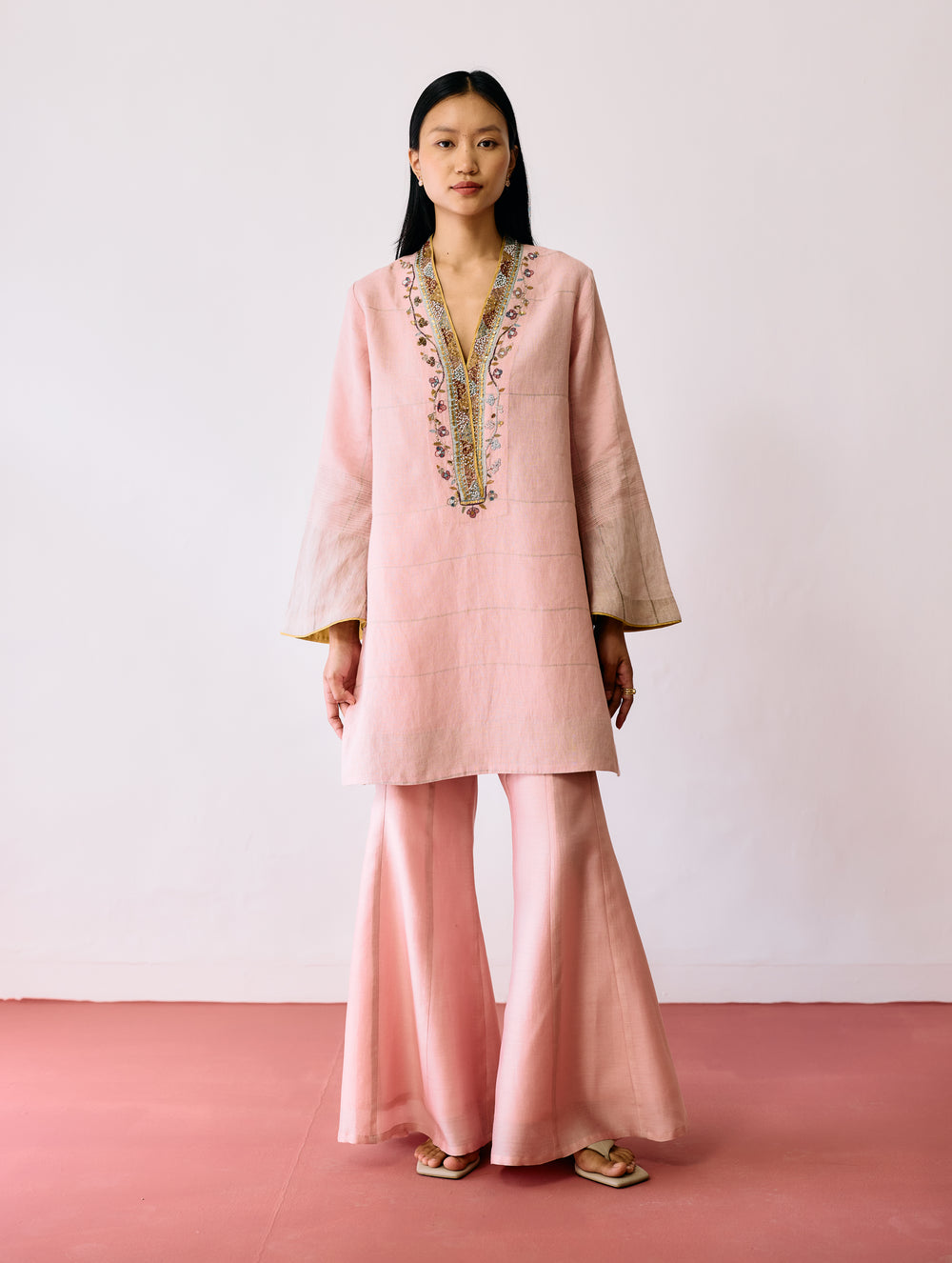 Naar Hand-Embroidered Metallic Kurta - Pink