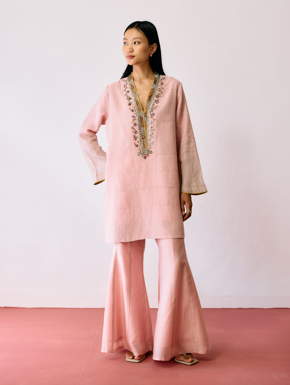 Reva Silk Chanderi Sharara Pants - Pink